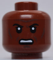 Lego Reddish Brown Minifig Head Forehead Lines Cheek Lines Scowl Mace Windu