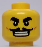Lego Head Dual Sided Black Eyebrows Moustache Open Mouth Grin Bandage on Head