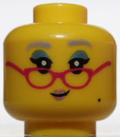 Lego Yellow Minifig Head Female Lavender Eyebrows Blue Eyeshadow Magenta Glasses