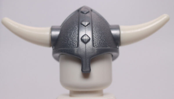 Lego Flat Silver Minifig Headgear Helmet Viking with Side Holes White Barbs