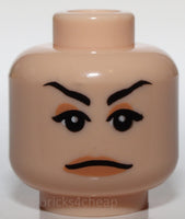 Lego Minifig Head Female with Peach Lips Stern Eyebrows White Pupils Irina