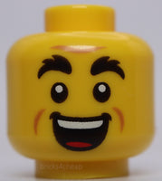 Lego Yellow Head Dual Sided Black Bushy Eyebrows Forehead Cheek Lines Open Mouth