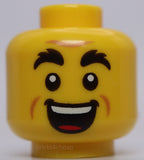 Lego Yellow Head Dual Sided Black Bushy Eyebrows Forehead Cheek Lines Open Mouth