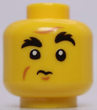 Lego Yellow Head Dual Sided Black Bushy Eyebrows Forehead Cheek Lines Open Mouth