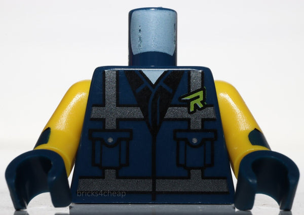 Lego Dark Blue Torso Safety Vest Reflective Crossed Stripes over Black Shirt