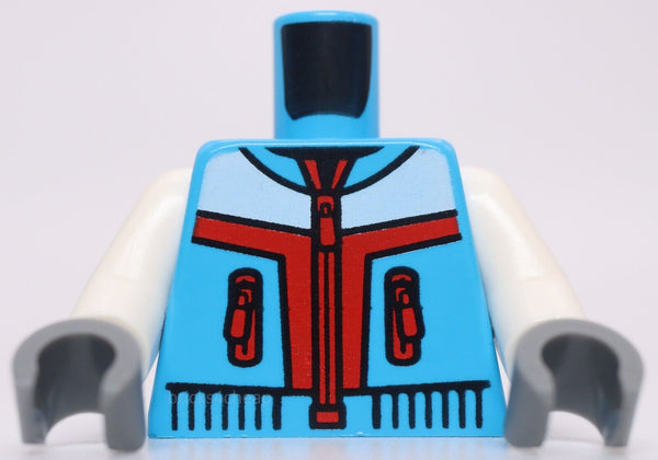 Lego Dark Azure Minifig Torso Vest Red Zippers White Sleeves