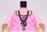 Lego Bright Pink Torso Female Silver Necklace Charms Medium Lavender Hearts