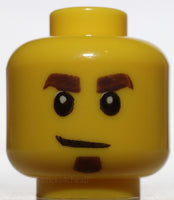 Lego Yellow Minifig Head Dual Sided Dark Brown Eyebrows Soul Patch Smirk