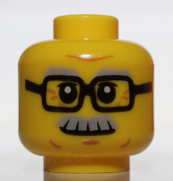 Lego 2x Yellow Minifig Head Glasses Rectangular Gray Eyebrows Moustache