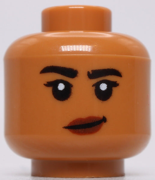 Lego Medium Nougat Minifig Female Head Reddish Brown Lips Lopsided Grin