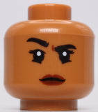 Lego Medium Nougat Minifig Female Head Reddish Brown Lips Lopsided Grin