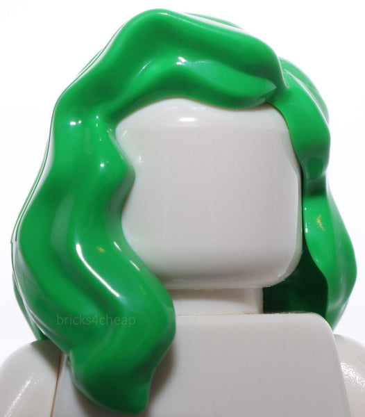 Lego Bright Green Minifig Hair Mid Length Part over Right Shoulder