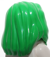 Lego Bright Green Minifig Hair Mid Length Part over Right Shoulder