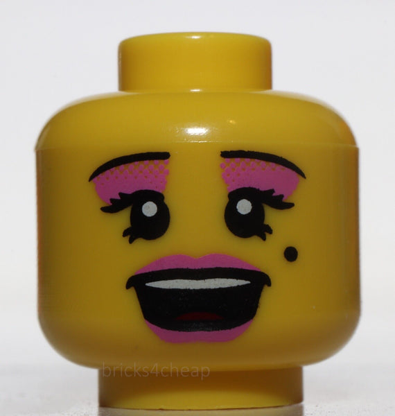 Lego Yellow Minifig Head Female Pink Lips Eye Shadow Open Mouth Beauty Mark