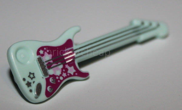 Lego Minifig Utensil Guitar Electric Silver Strings and Stars Magenta Background