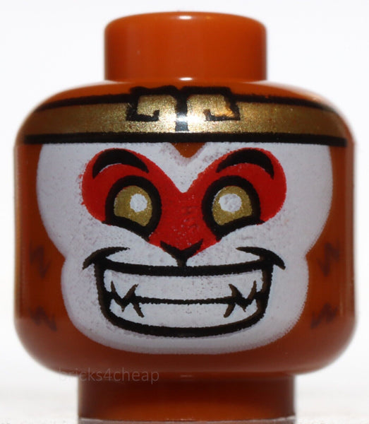 Lego Dark Orange Minifig Head Dual Sided Gold Headband and Eyes White Face