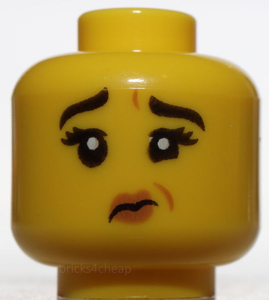 Lego Yellow Minifig Head Dual Sided Female Black Eyebrows Medium Nougat Lips