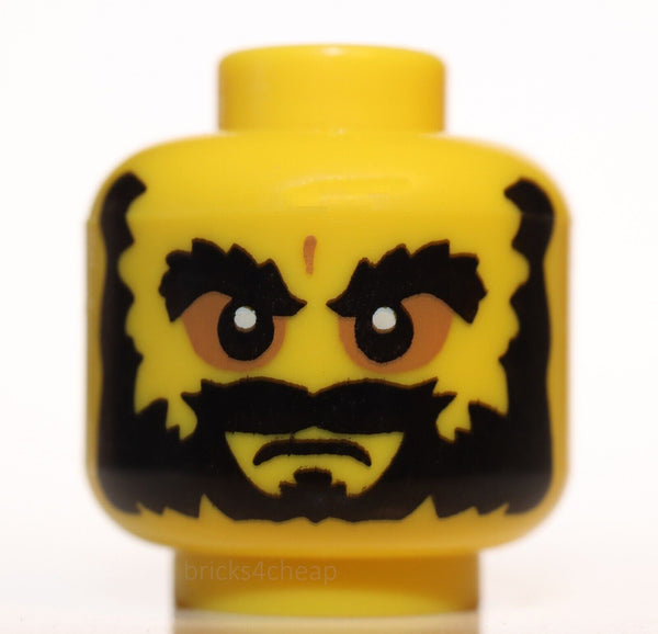 Lego Yellow Minifig Head Beard Black Bushy Eyebrows Angry Mouth White Pupils