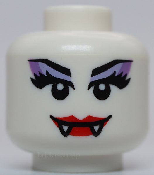 Lego White Minifig Head Alien Female Red Lips Fangs and Purple Eye Shadow
