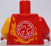 Lego Red Torso Tunic White Scarf Bright Light Orange Flame Trim Core Logo