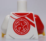 Lego White Torso Robe with Red Trim Lines Ninjago Logogram DOJO over Tan Shirt