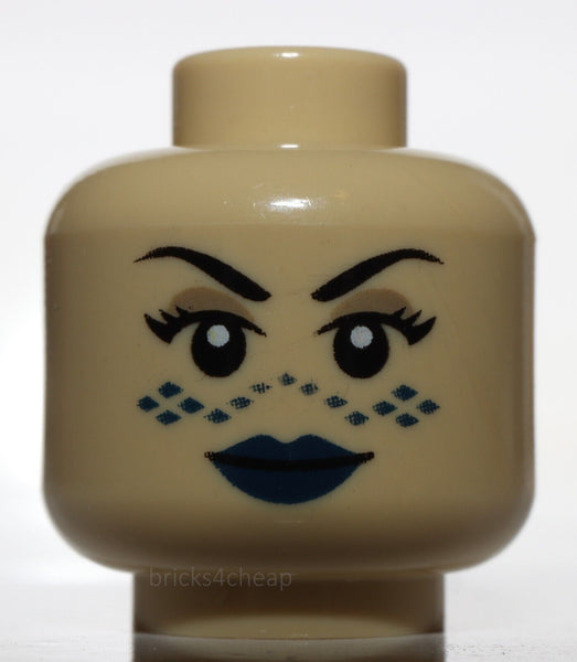 Lego Star Wars Tan Minifig Head Female Barriss Offee Blue Lips Blue Tattoo