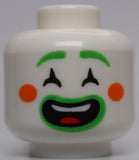 Lego 2x White Minifig Clown Bright Green Eyebrows Lips Orange Circles on Cheeks