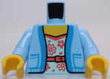 Lego Bright Light Blue Minifig Torso Jacket White Blouse Coral Belt and Flowers
