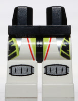 Lego White Legs with Lime Stripes Silver Knee Pad Motocross Pattern