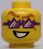 Lego Yellow Head Gold Eyebrows Dark Purple Crown Sunglasses Open Mouth Grin