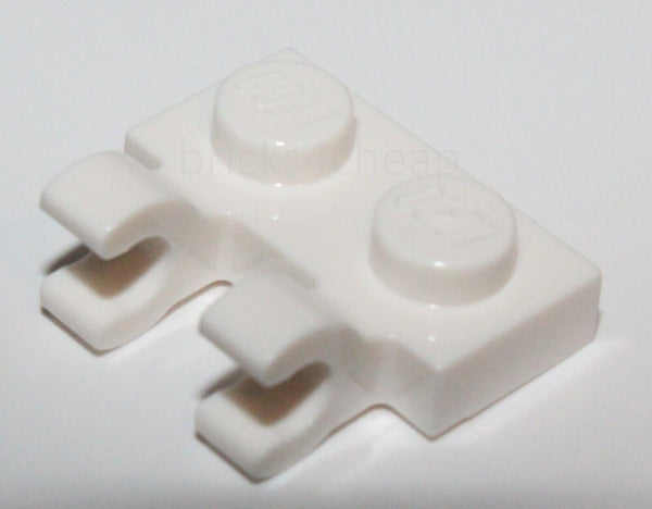Lego 20x White Plate Modified 1 x 2 with 2 Open O Clips Horizontal Grip