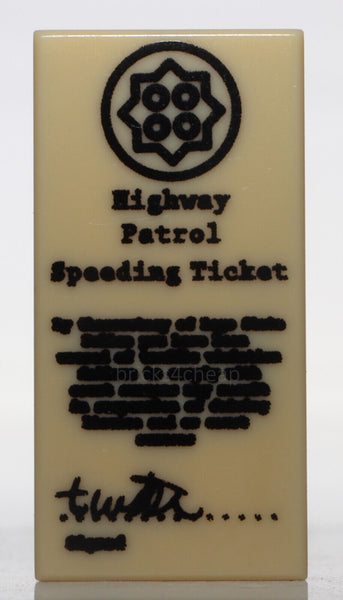 Lego Tan Tile Decorated 1 x 2 Police Speeding Ticket