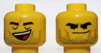 Lego Yellow Minifig Head Dual Sided Black Thick Brows Stubble Open Mouth