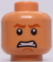 Lego Nougat Minifig Head Dark Orange Eyebrows and Chin Contour Smile Fierce