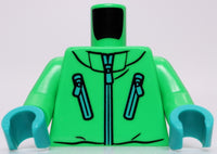 Lego Bright Green Torso Jacket 3 Medium Azure Zippers Dark Turquoise Hands