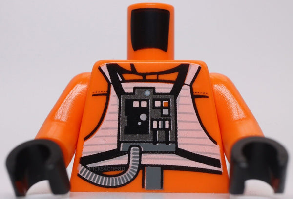 Lego Star Wars Orange Torso Rebel Pilot with Printed Back Pattern Black Hands
