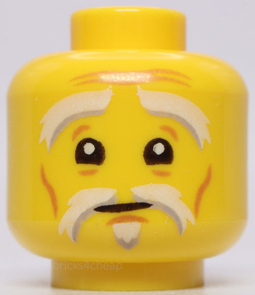 Lego Yellow Minifig Head White Gray Eyebrows Goatee Dark Orange Wrinkles