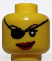 Lego Yellow Pirate Female Head with Eye Patch Dark Red Lips