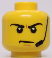 Lego 2x Yellow Minifig Head Angry Eyebrows Scowl Headset