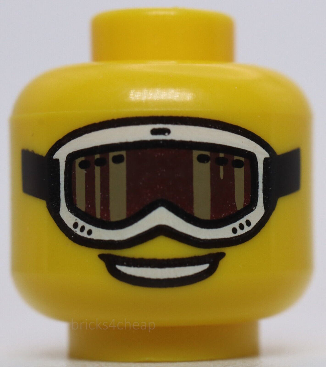 Lego Yellow Minifig Head Glasses White Ski Goggles Tan and Brown Glass ...