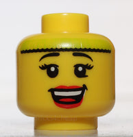 Lego Yellow Minifig Head Female w/ Eyelashes Red Lips Open Smile Lime Headband