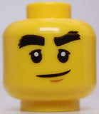 Lego Yellow Minifig Head Dual Sided Black Bushy Eyebrows Smile