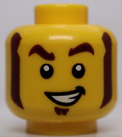 Lego Head Thick Dark Brown Eyebrows Mutton Chops and Soul Patch Lopsided Smile