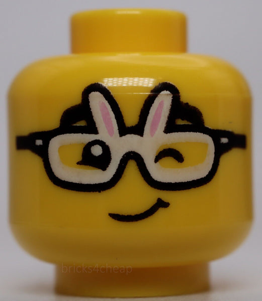 Lego Head Black Eyebrows Black and Gold Glasses and Open Mouth Rabbit Glasses
