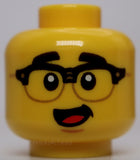 Lego Head Black Eyebrows Black and Gold Glasses and Open Mouth Rabbit Glasses