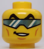 Lego Yellow Head Black Arched Eyebrows Cheek Lines Chin Dimple Silver Glasses