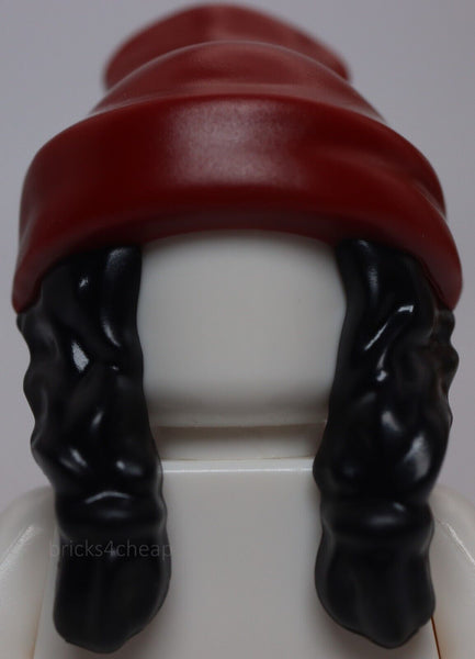 Lego Black Minifig Hair Combo Hair with Dark Red Hat 2 Braids over Shoulders