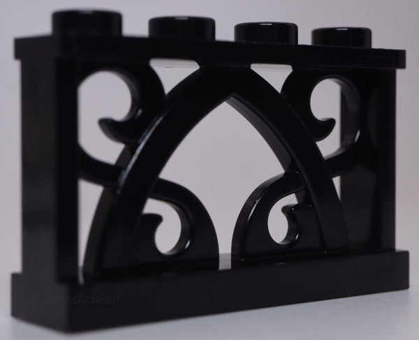 Lego 4x Black Fence 1 x 4 x 2 Ornamental with 4 Studs