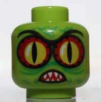 Lego Lime Minifig Head Alien Swamp Creature Red Yellow Eyes Pointed Teeth Scales