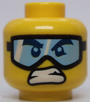 Lego Yellow Minifig Head Black Thick Eyebrows Open Mouth Grin Sports Goggles